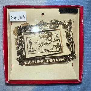 NOS Vintage Nation’s Treasures Genuine 24K Gold Flashed Brass Ornament Kansas